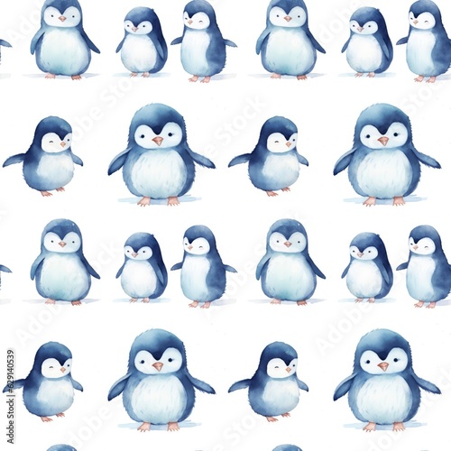 A seamless pattern with penguins watercolor