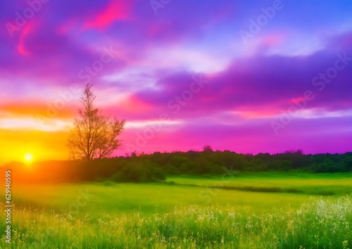 Sunset with colorful nature  generative ai