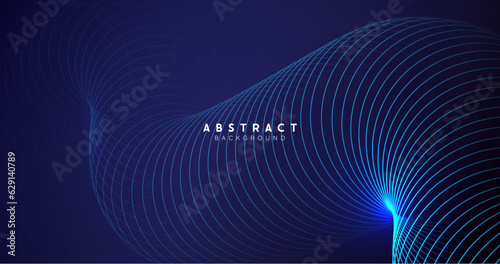 Abstract blue dynamic lines wavy technology background. Futuristic hi-technology concept. Vector illustration
