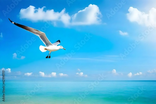 seagull in the blue sky and sun generated by AI tool