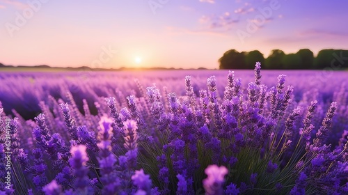 Beautiful lavender field scenery bathed in sunshine