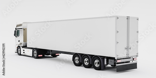 3d truck with white trailer mock up against monochrome background