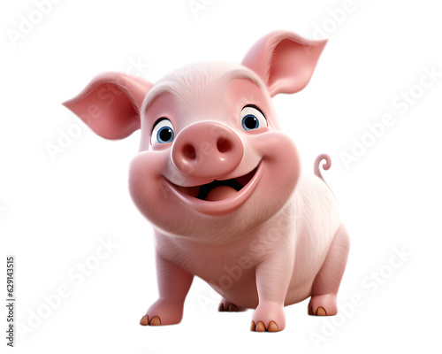 Adorable 3D Pig in Farm Transparent Background Generative Ai 