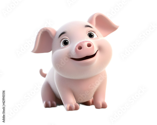 Transparent Background  Funny Cartoon 3D Pig Generative Ai 