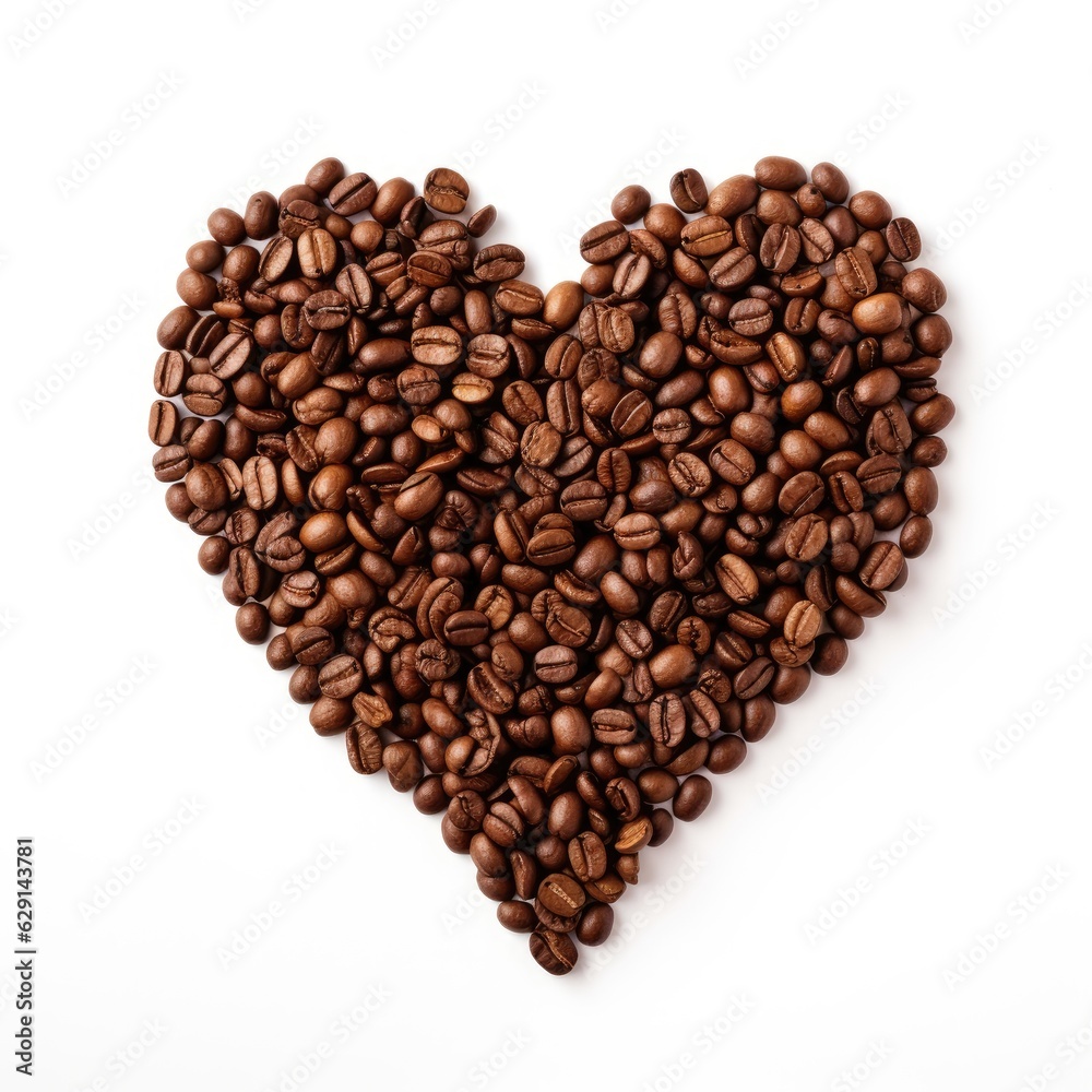 A heart-shaped arrangement of coffee beans A heart-shaped arrangement of coffee beans