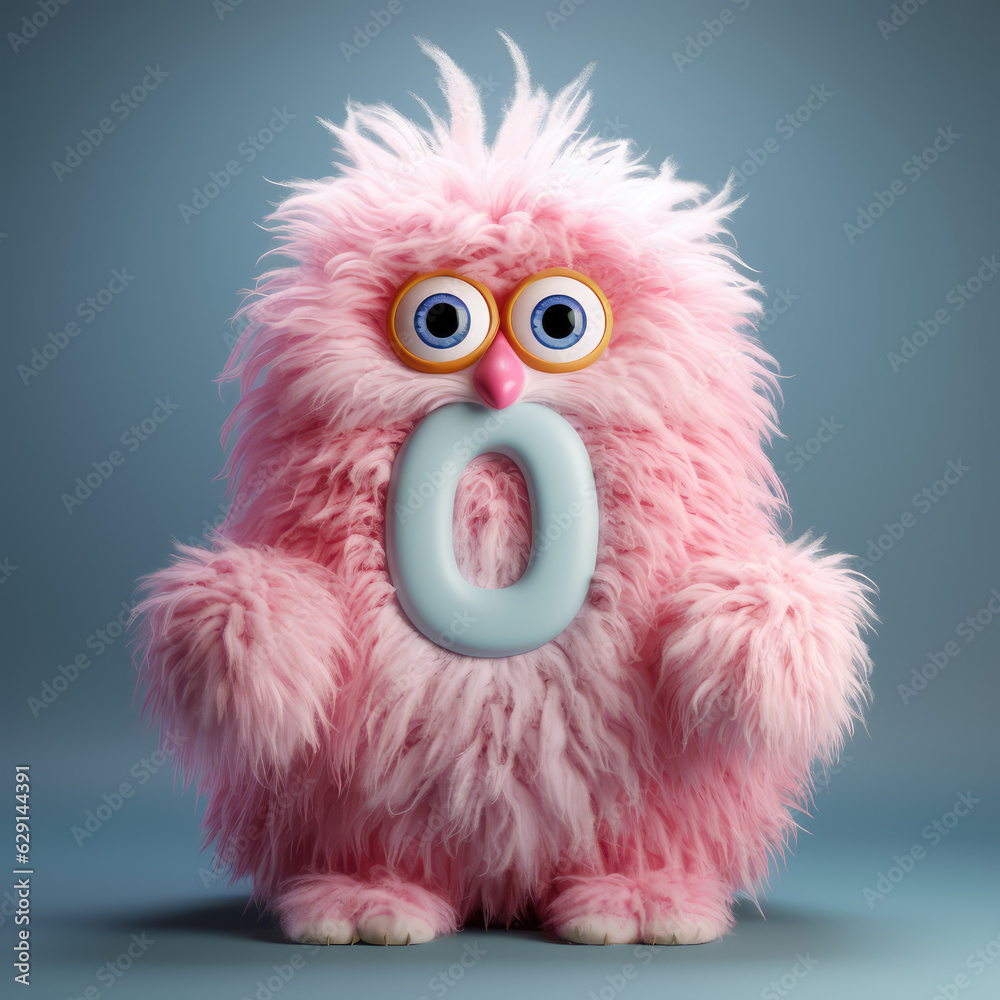 Obraz premium crazy mad funny cute tiny Monster In the form of the capital letter O or number 0, generative AI illustration