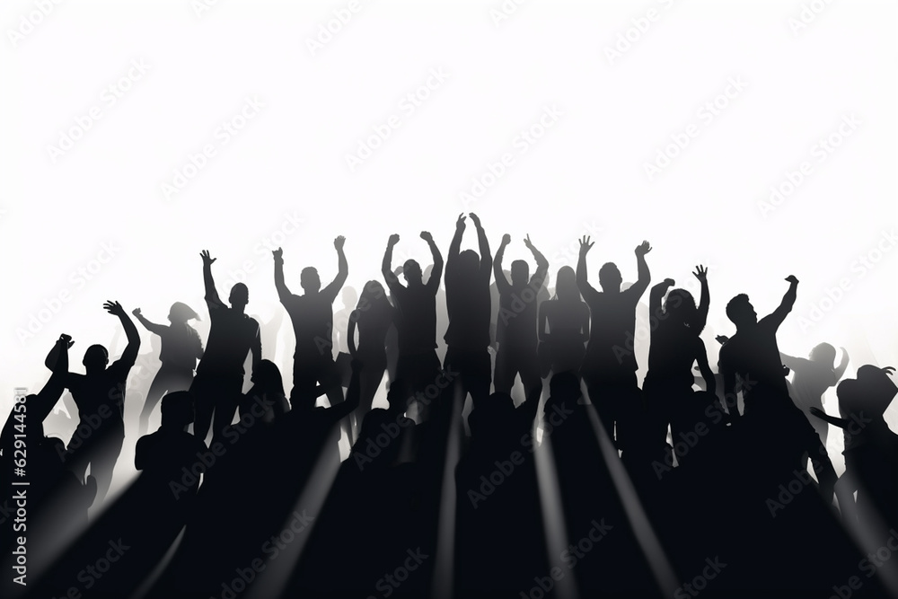 Naklejka premium Cheering crowd at concert or sport event, isolated on white with copy space