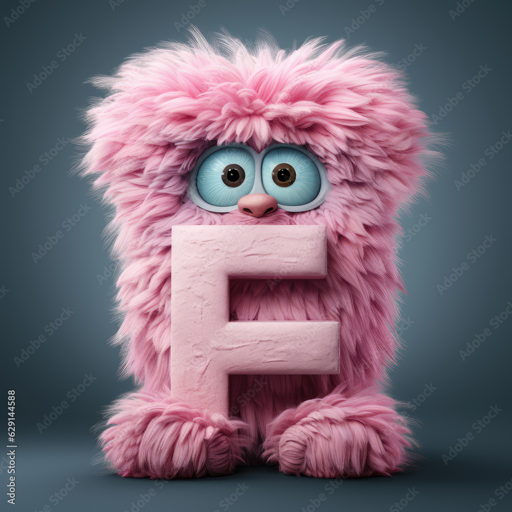 crazy mad funny cute tiny Monster In the form of the capital letter F, generative AI illustration