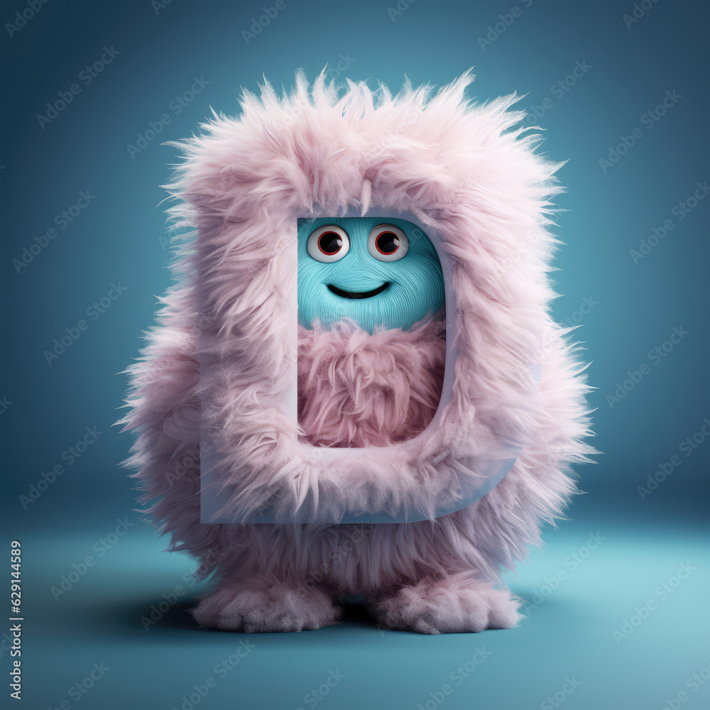 Obraz premium crazy mad funny cute tiny Monster In the form of the capital letter D, generative AI illustration