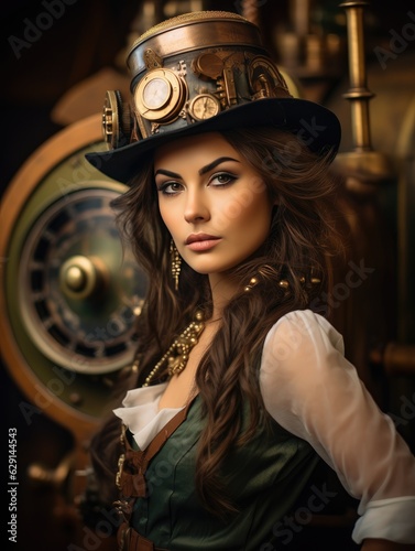Beautiful fashion model woman steampunk