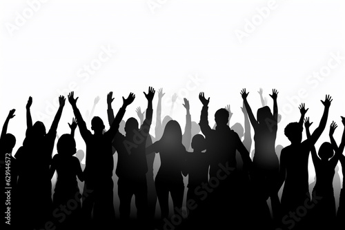 Cheering crowd at concert or sport event  isolated on white with copy space