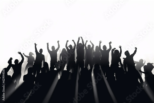 Cheering crowd at concert or sport event, isolated on white with copy space