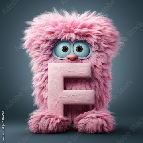 crazy mad funny cute tiny Monster In the form of the capital letter F  generative AI illustration