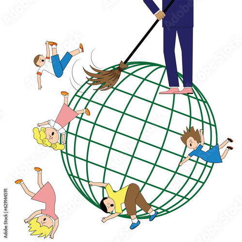 Children are falling from the globe. Aggression
