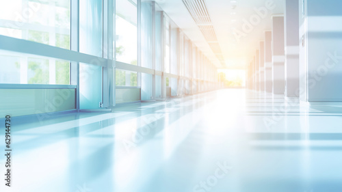 Blue abstract blurred background of a hospital corridor concept © vectorizer88