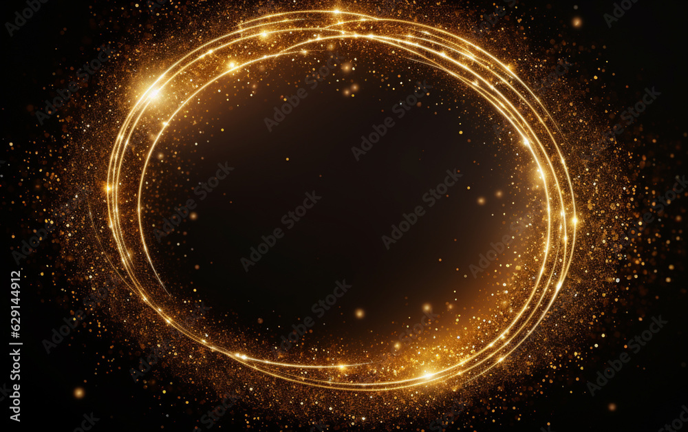 Golden glitter sparkle particle circular frame background Golden glitter sparkle particle circular frame background