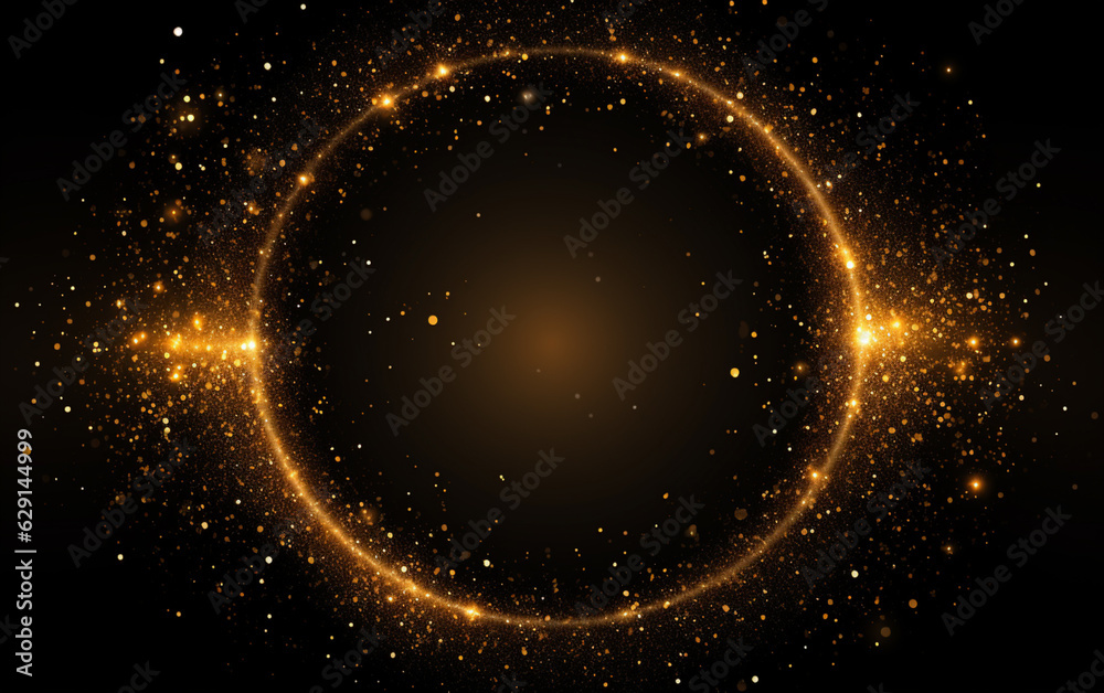 Golden glitter sparkle particle circular frame background Golden glitter sparkle particle circular frame background