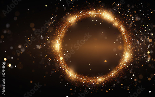 Golden glitter sparkle particle circular frame background