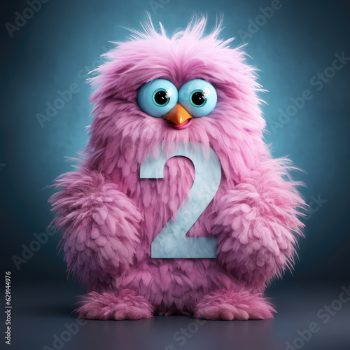 crazy mad funny cute tiny Monster In the form of the number 2, generative AI illustration