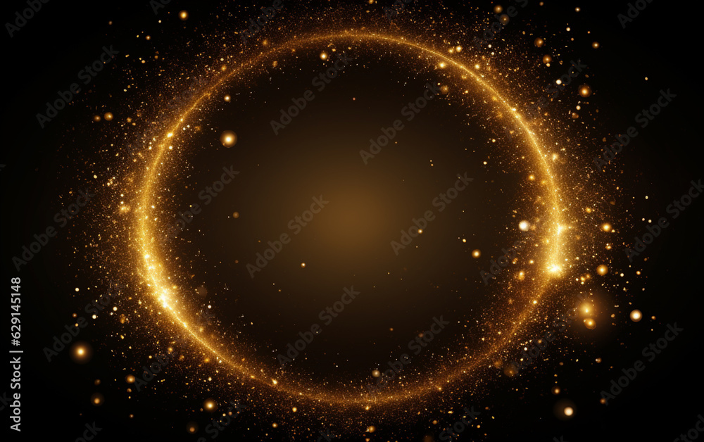 Golden glitter sparkle particle circular frame background Golden glitter sparkle particle circular frame background
