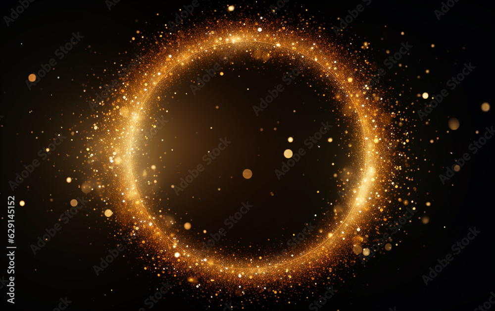 Golden glitter sparkle particle circular frame background Golden glitter sparkle particle circular frame background