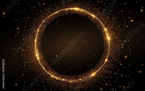 Golden glitter sparkle particle circular frame background