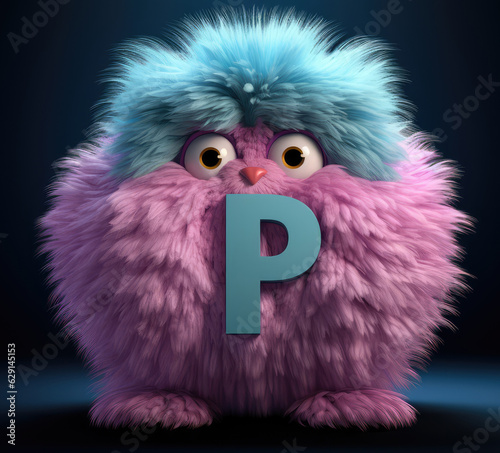 crazy mad funny cute tiny Monster In the form of the capital letter P, generative AI illustration