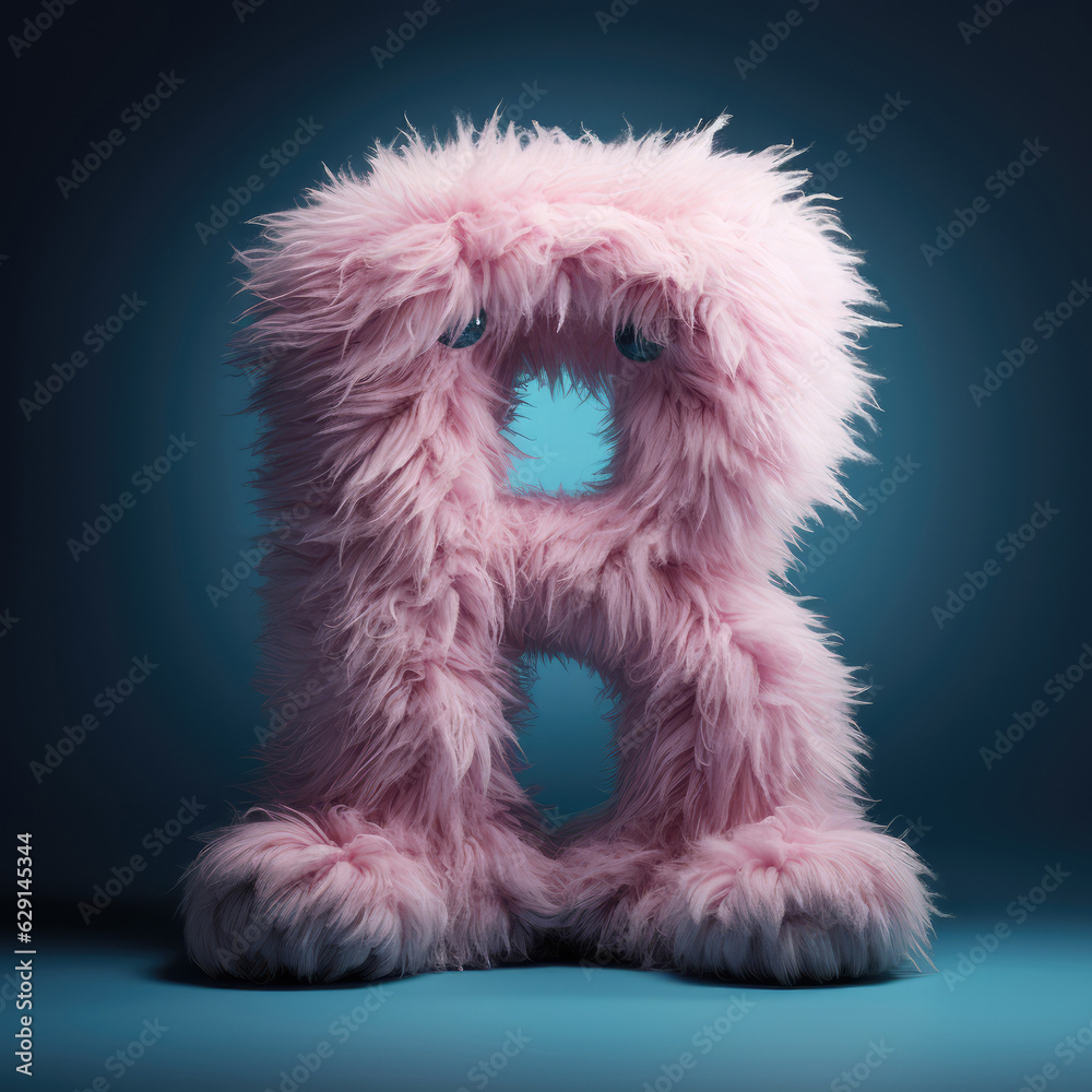 crazy mad funny cute tiny Monster In the form of the letter R, generative AI illustration