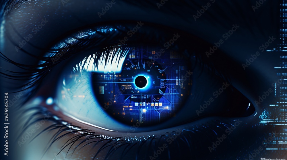 close up realistic man eye hitech digital generative ai