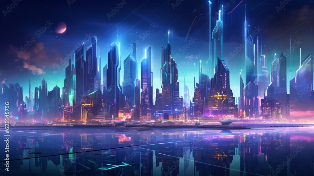 city at night in a futuristic skyline Generative AI