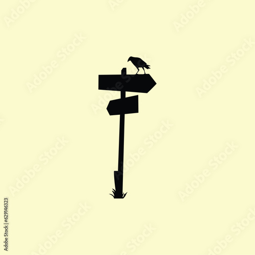 vector illustration of silhouette birds on a signpost