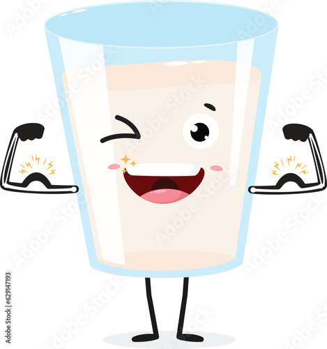 Cartoon funny strong milk glass, set of Cute characters, Isolated on white background