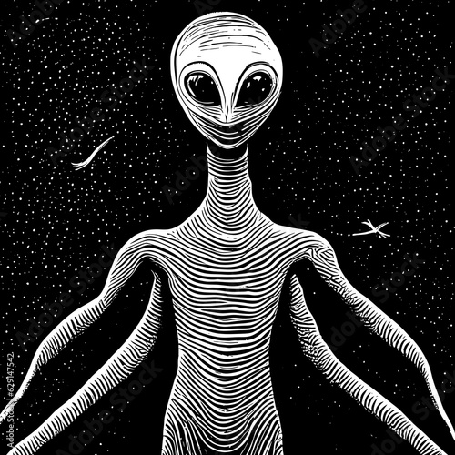 black and white alien portrait