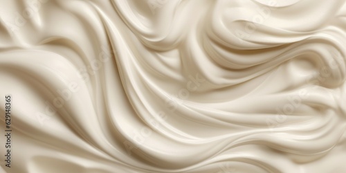 Creamy texture waves, top view background, Cosmetic cream, shampoo, milk product or yogurt swirl surface template. Generative AI