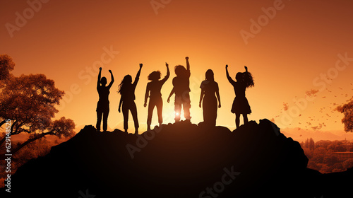 A series of silhouettes of women standing strong, expressing resilience and empowerment 