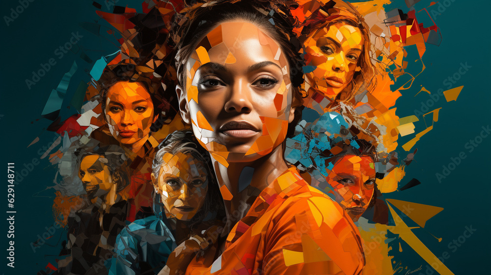 A digital mosaic of women from diverse cultures and backgrounds, united against violence A digital mosaic of women from diverse cultures and backgrounds, united against violence