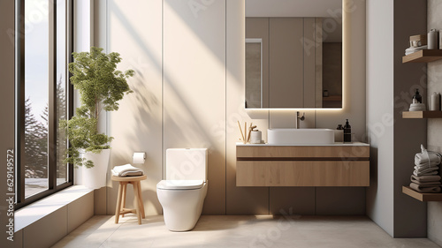 modern bathroom interior features a sleek toilet bowl