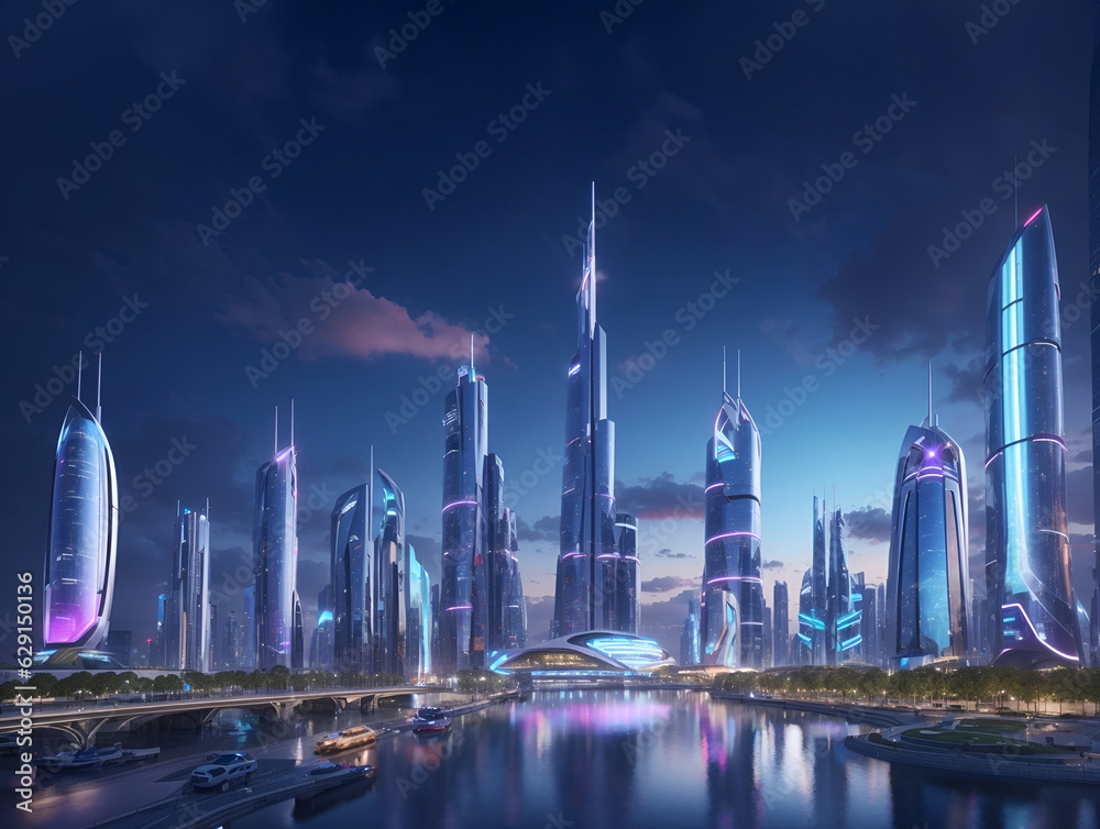 Dream city in the future or futuristic city skyline landscape.