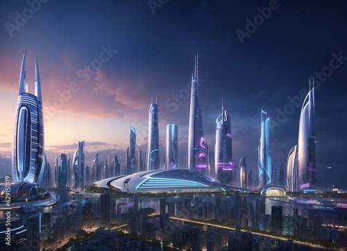 Dream city in the future or futuristic city skyline landscape.