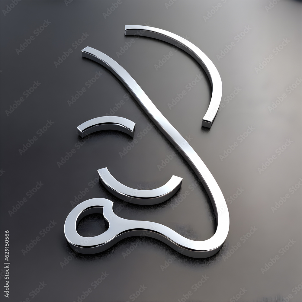 Unique 3D Shape Symbol Silver Metal On Dark Background For Logo