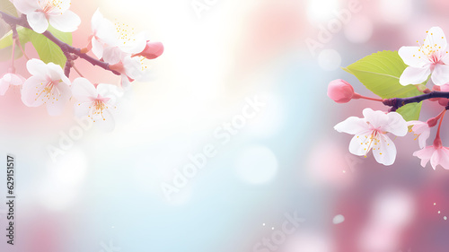 Beautiful spring nature blossom web banner or header. Blurred space for your text.GenerativeAI.