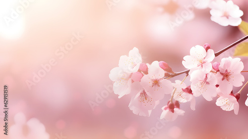 Beautiful spring nature blossom web banner or header. Blurred space for your text.GenerativeAI.