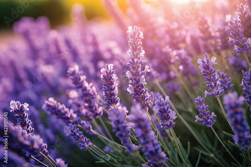 Closeup of lavender flowers blooming in Provence, France.GenerativeAI.