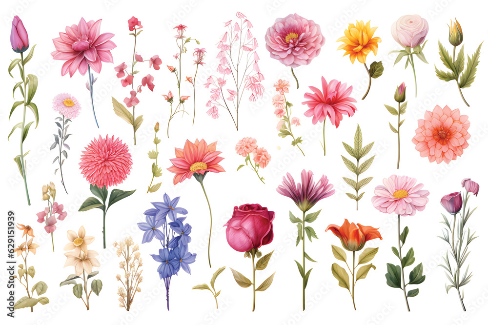 Wild flowers vector collection,herbs, herbaceous flowering plants, blooming flowers, subshrubs isolated on white background,Hand drawn detailed botanical vector illustration.GenerativeAI. Wild flowers vector collection,herbs, herbaceous flowering plants, blooming flowers, subshrubs isolated on white background,Hand drawn detailed botanical vector illustration.GenerativeAI.
