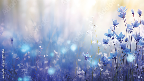 Beautiful summer or spring meadow with blue flowers. Wild nature landscape.GenerativeAI. © JewJew