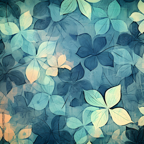 Abstract seamless pattern with leaves and flowers  background with grunge texture flowers.GenerativeAI.