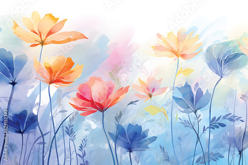 Flower watercolor art background vector. Wallpaper design with floral paint brush line art. leaves and flowers nature design for cover, wall art, invitation, fabric, poster, canvas print.GenerativeAI.