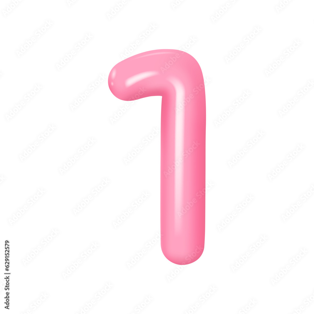 3d plastic pink numbers 1 with highlights. Realistic volume rendering figure. Vector 3d plastic pink numbers 1 with highlights. Realistic volume rendering figure. Vector