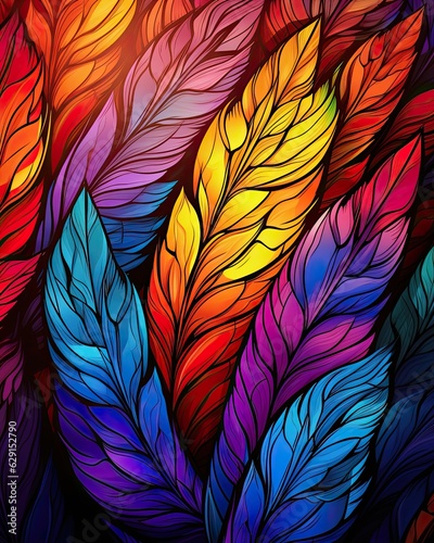 The picture shows vibrant bird feathers in close-up. (Generative AI)