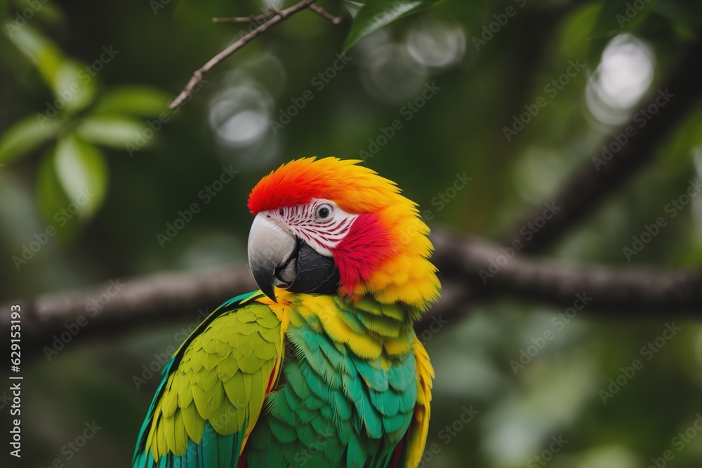 Colorful Sweet Parrot in Green Nature